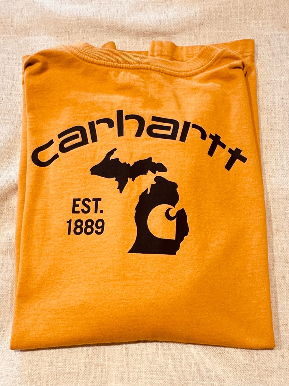 Carhartt Men’s Long Sleeve Graphic Tee — Mustard Yellow Loose Fit 2XL